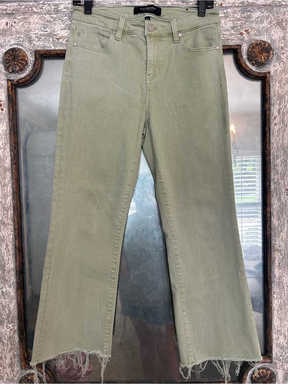 Liverpool Olive Green Wide-Leg Crop Jeans